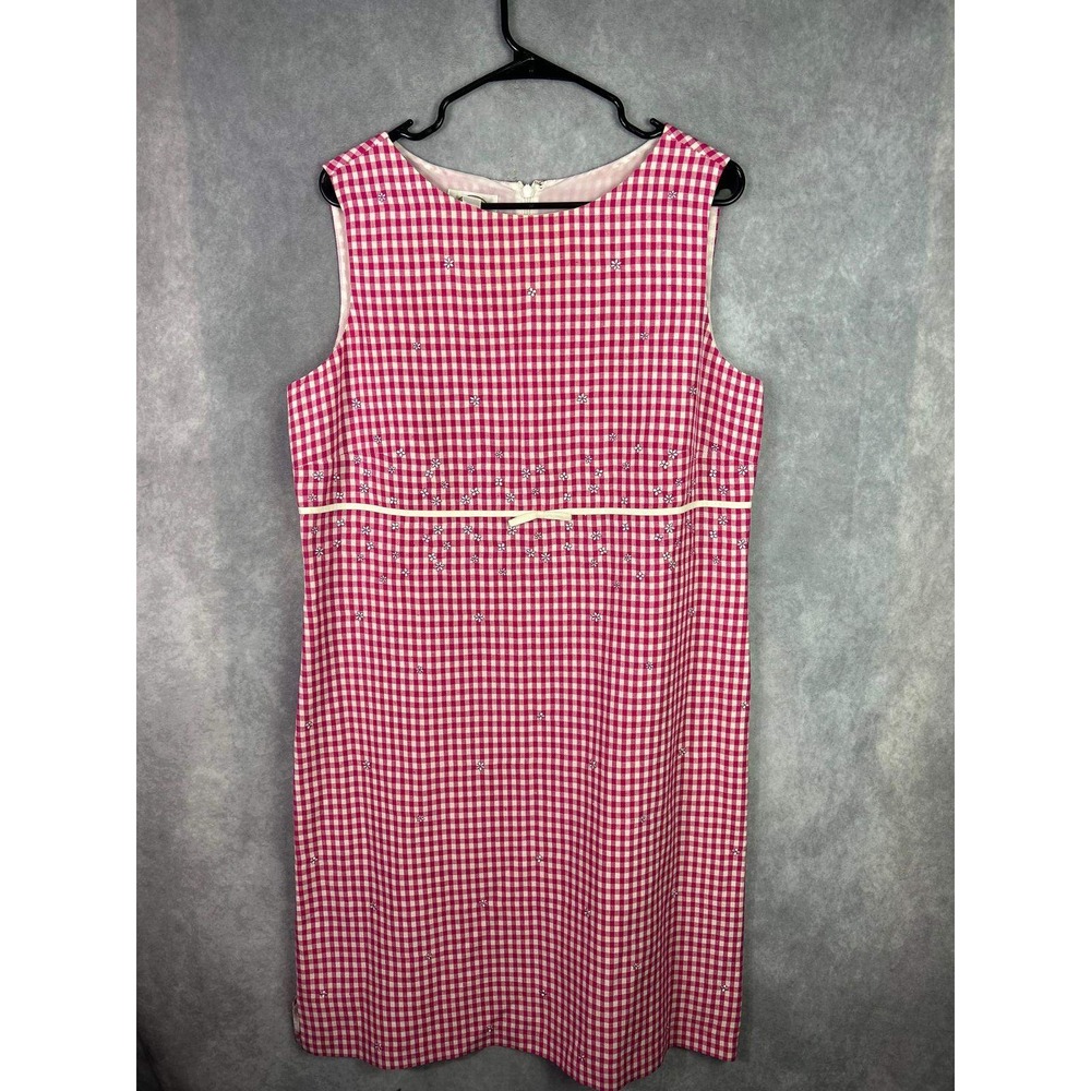 Talbots Womens Dress Size 12 Pink White Gingham Linen Blend‎ Sleeveless